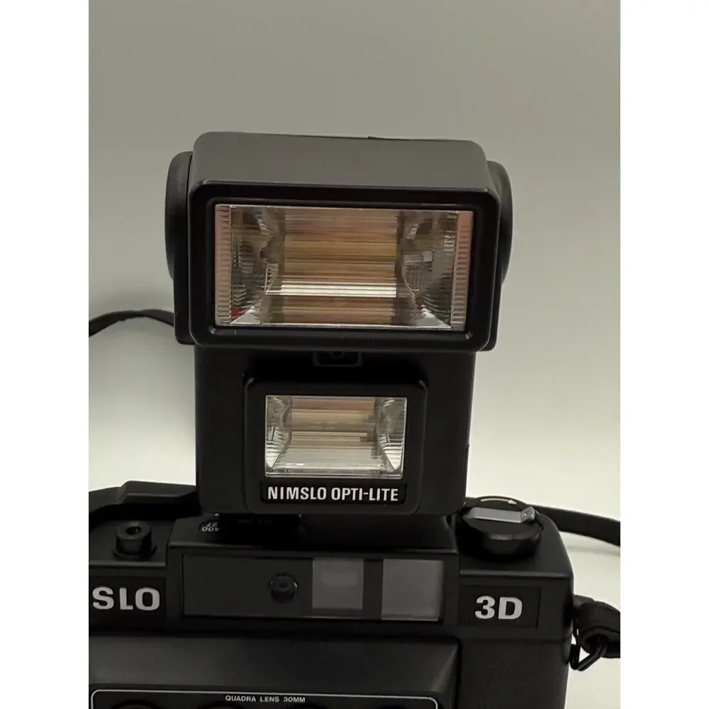 Nimslo 3D Quadra Lens Camera w/ Opti-Lite Flash Tested Working
